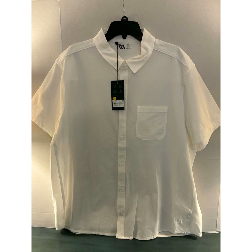 VRST Mens XXL White Performance Button Down Shirt Short Sleeve Stretch Casual‎